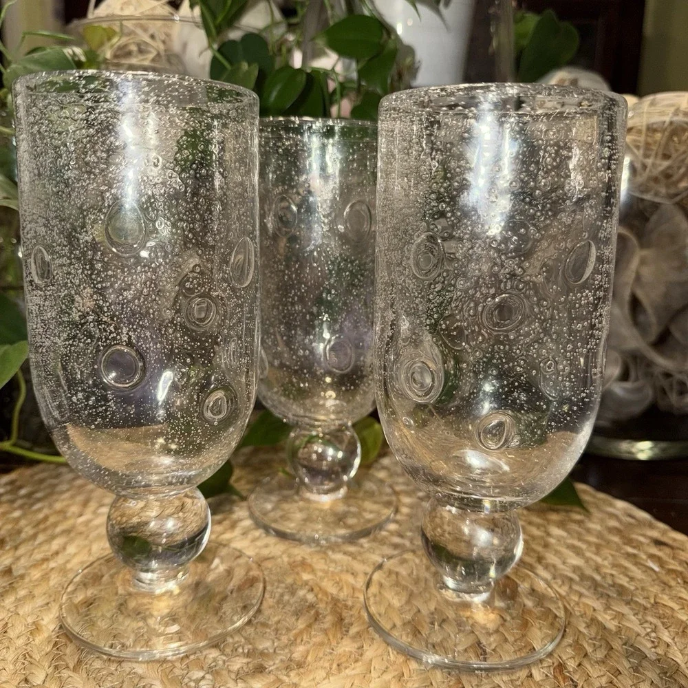 Southern Living Bella Luna Water Goblets/Glasses Bubble Glass 7.25